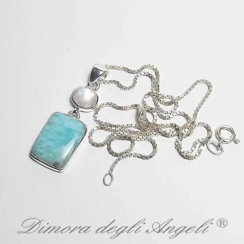 Ciondolo Larimar Pietra di Luna in Argento con Collana 1578